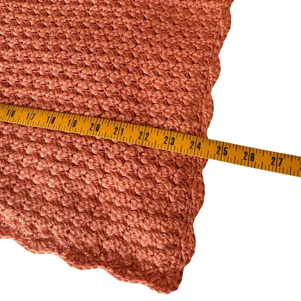 Handmade Crochet Baby Blanket Terracotta Coral Scalloped Popcorn Stitch 29x24‎